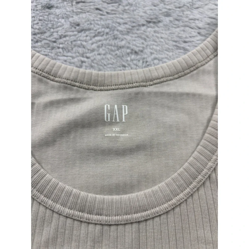 GAP Mens XXL Ribbed Tank Top Beige Tan Sleeveless Scoop Neck Basic New - Picture 2 of 6